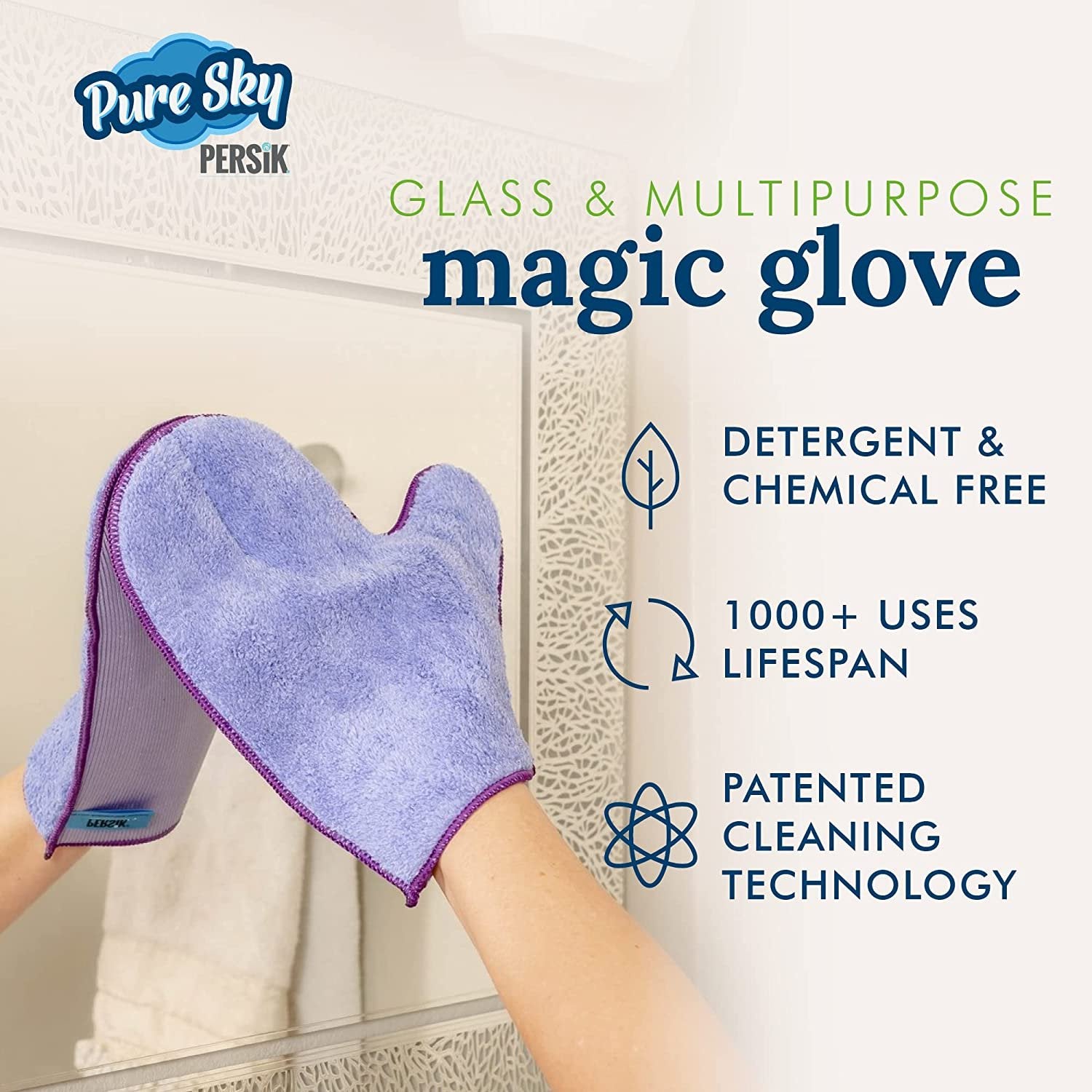 Pure-Sky Glass Cleaning Cloth Glove – Includes 2 Gloves (1) for Glass & Multipurpose (2) for Window, Glass & Mirrors - Streak Free