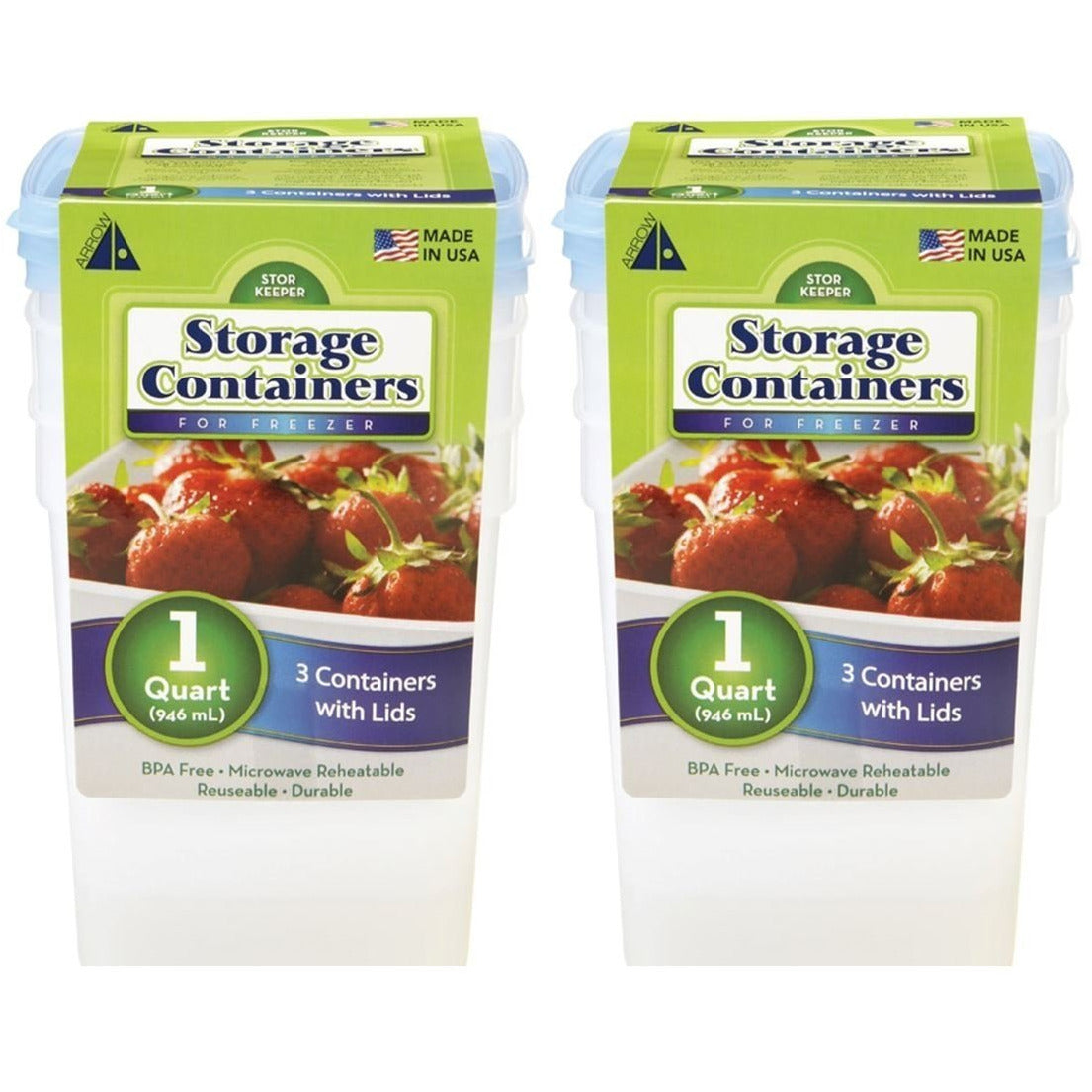 Stor Keeper Freezer Storage Containers, 1 Quart - 3 count