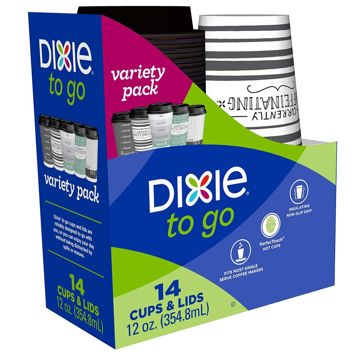 Dixie To Go Coffee Cups and Lids, 12 Oz, 14 Count, Assorted