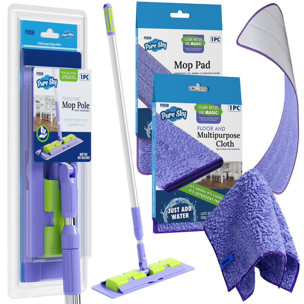 Pure-Sky Magic Deep Clean Floor Mop - Includes Light Weight, Strong Pole + Mop Pad and Towel