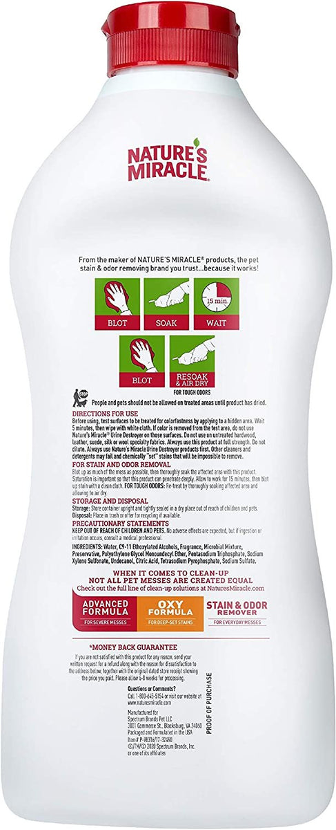 Nature's Miracle Urine Destroyer Dog 32 Ounces, Enzymatic Formula, Pou ...