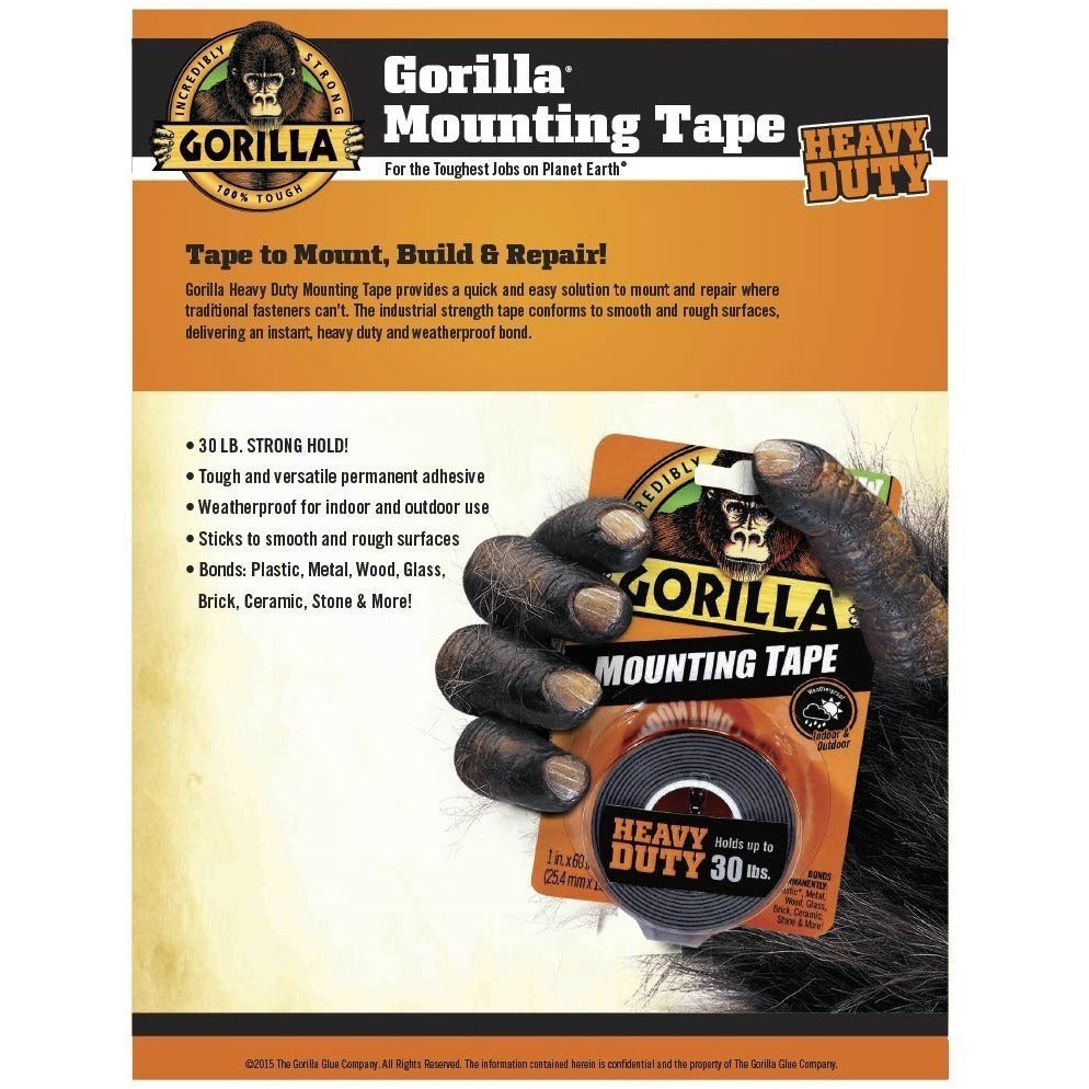 Gorilla Heavy Duty Double Sided Mounting Tape, 1 Inch x 60 Inches, Bla –  Persik brand