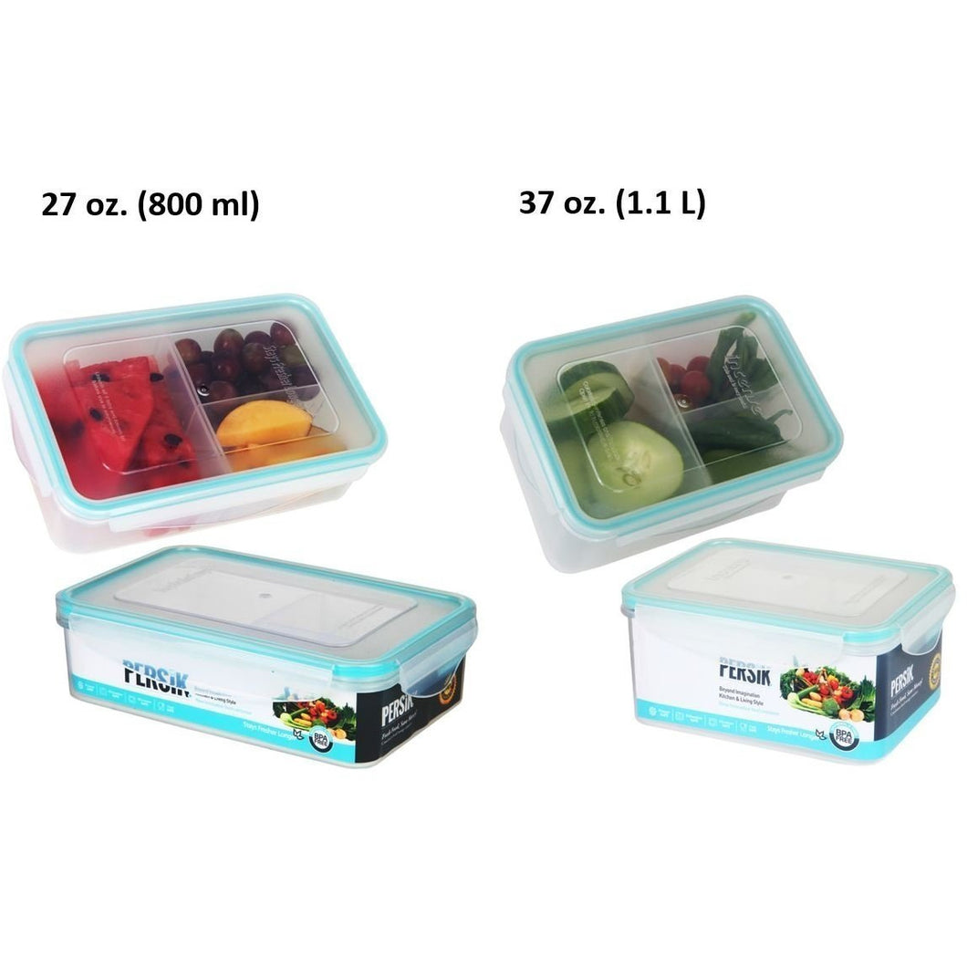 Bento Box for Kids and Adult Clear Lunch Box - 2 Sizes, 37 oz. (1.1 L), 27 oz. (800 ml), Small Food Containers with Compartments, 3 Divided Removable Sections, Portion Control, BPA free, Reusable