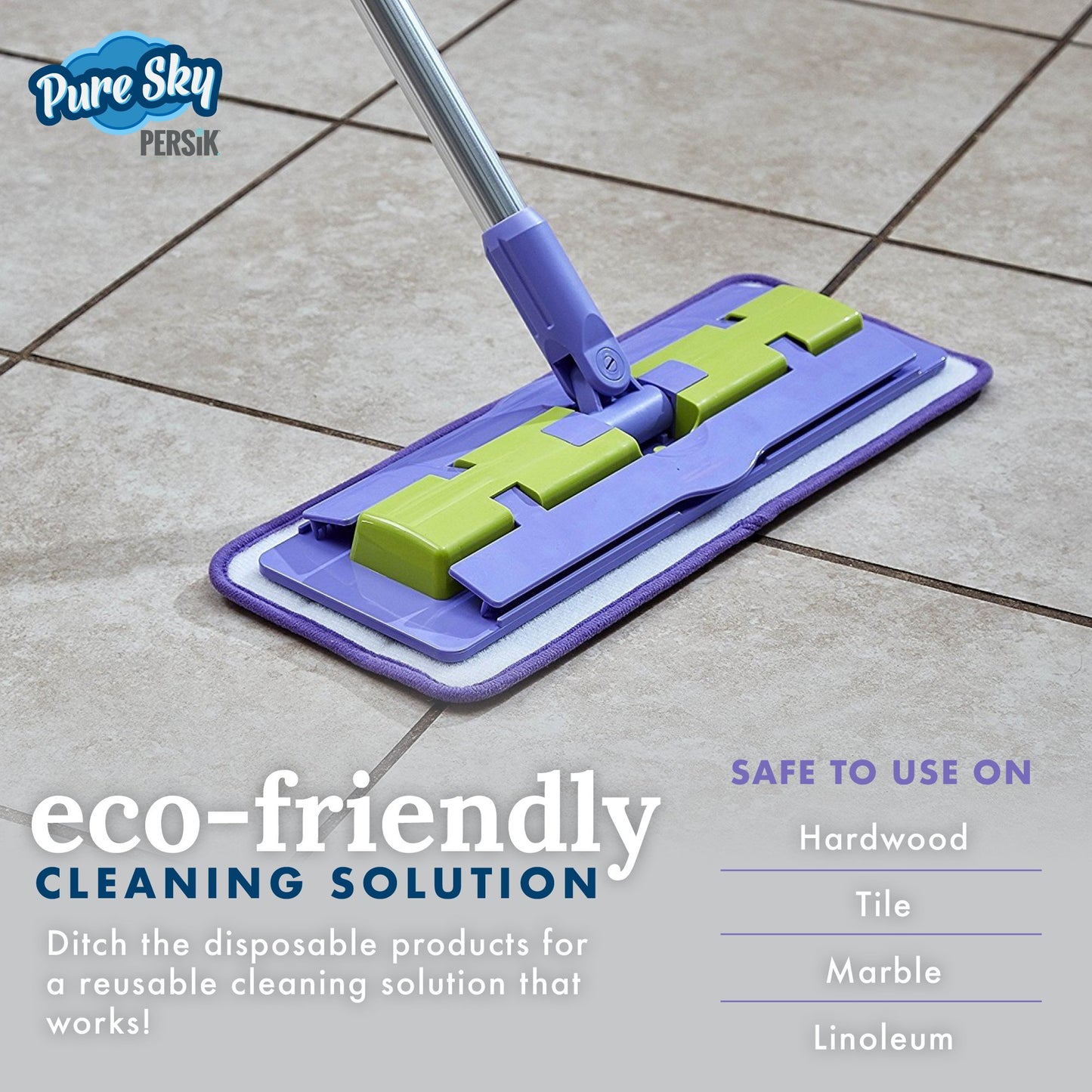 Pure-Sky Ultra Microfiber Floor Mop - Telescopic Extension Pole – Light Weight - Strong Durable Aluminum Handle - Duo-Safety Locking Device