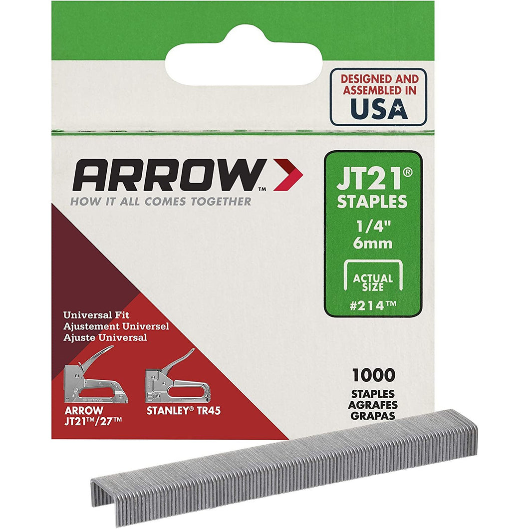 Arrow Fastener 214 Genuine JT21 1/4-Inch Staples, 1,000-Staples