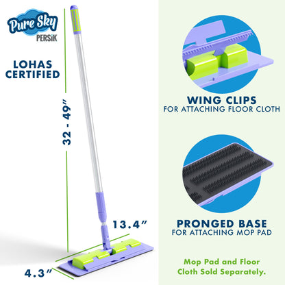 Pure-Sky Ultra Microfiber Floor Mop - Telescopic Extension Pole – Light Weight - Strong Durable Aluminum Handle - Duo-Safety Locking Device
