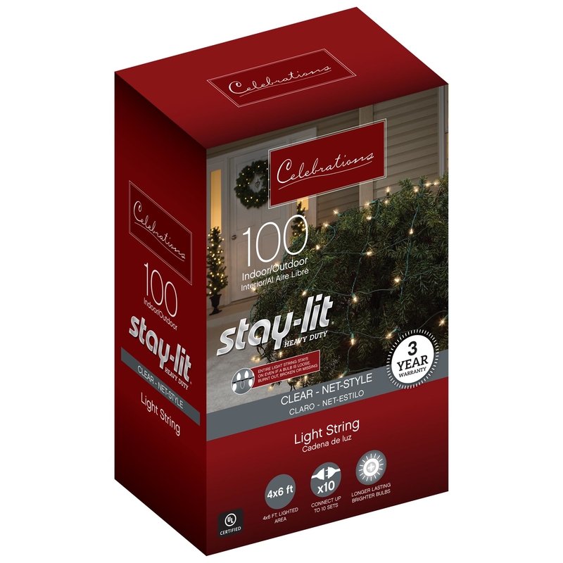 Celebrations Stay-lit Incandescent Mini Clear/Warm White 100 Count Net Christmas Lights 4 ft