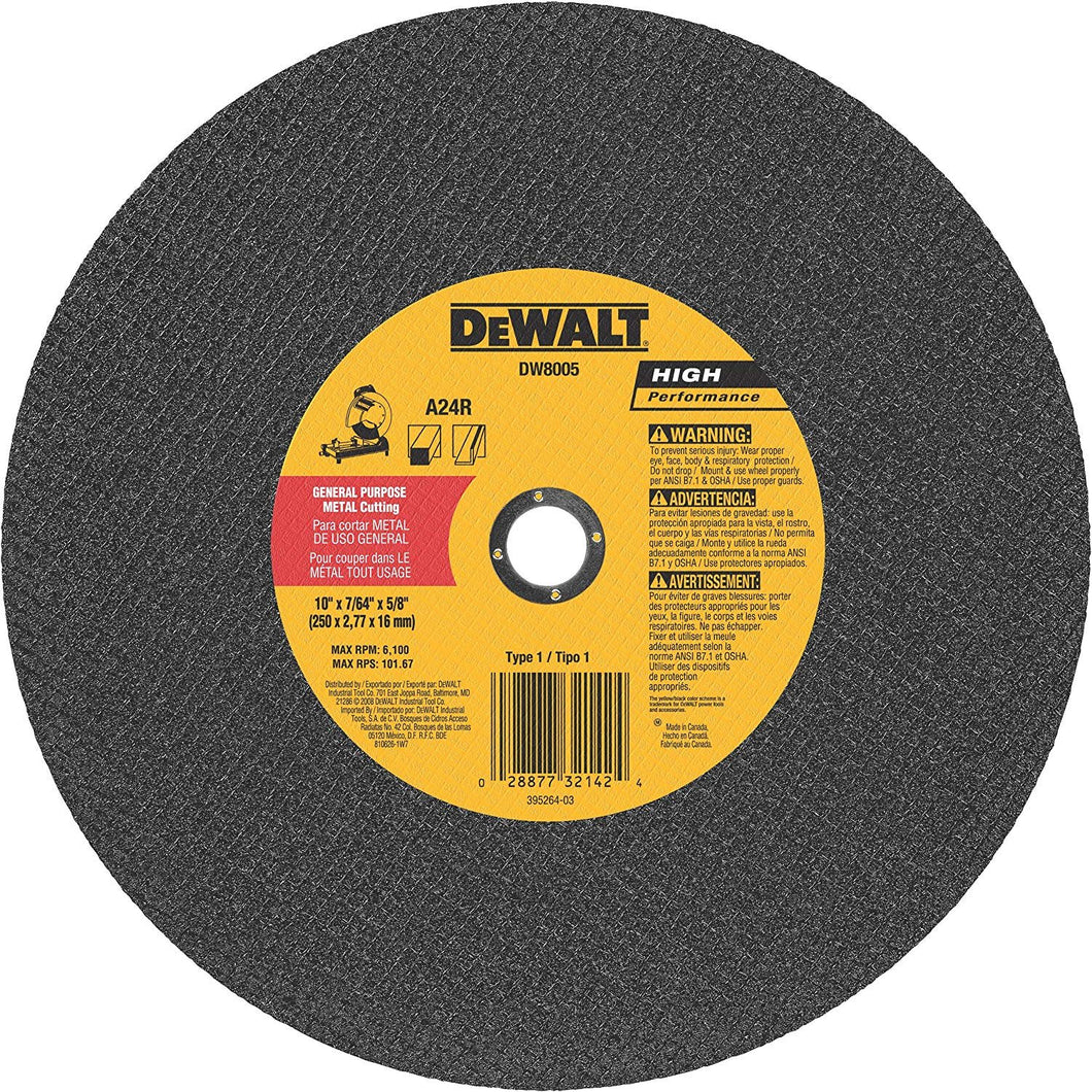DeWalt DW8005 10 x 7/64 x 5/8 General Purpose Metal Chop Saw Wheel