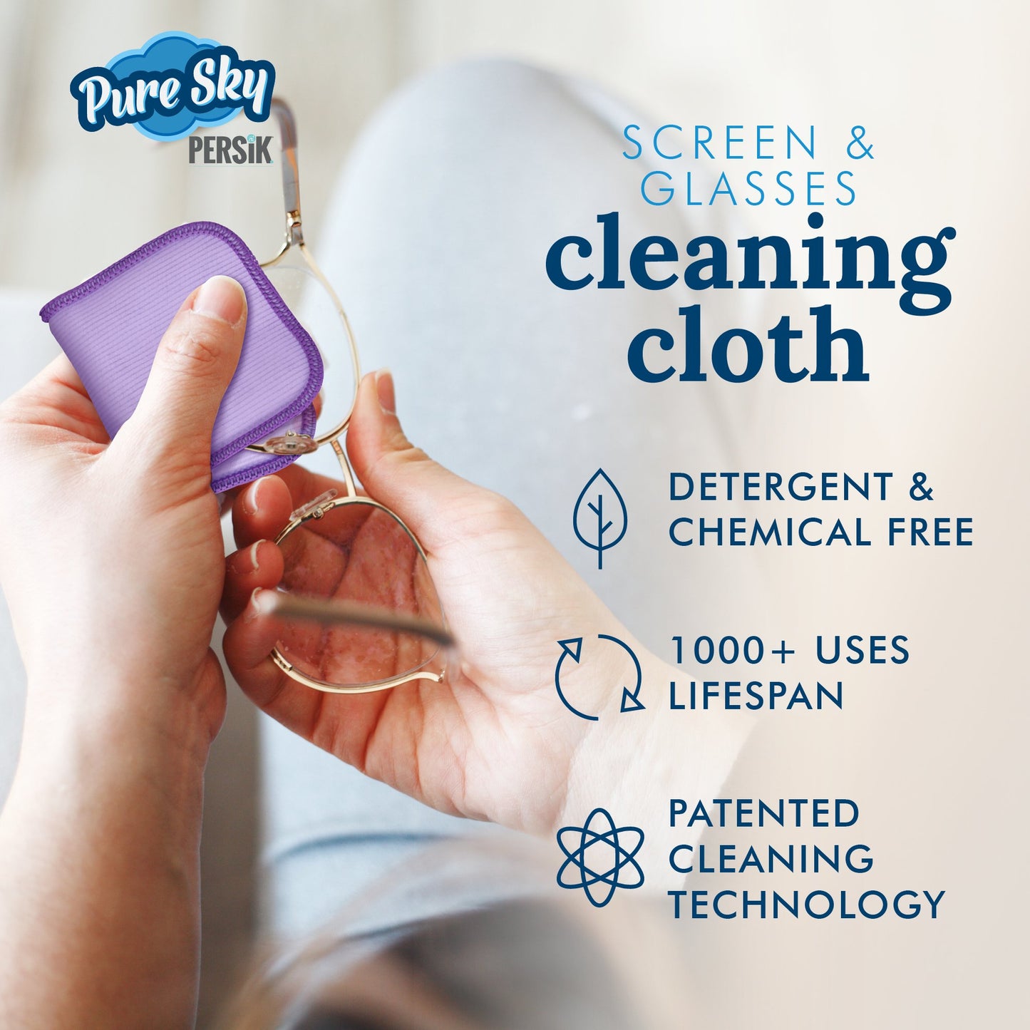 Pure-Sky Ultra Microfiber Eyeglass Cleaner Cloth – Streak Free Leaves no Wiping Marks, smudges, fingerprints - for Lenses, Screens, Cellphone, Tablets