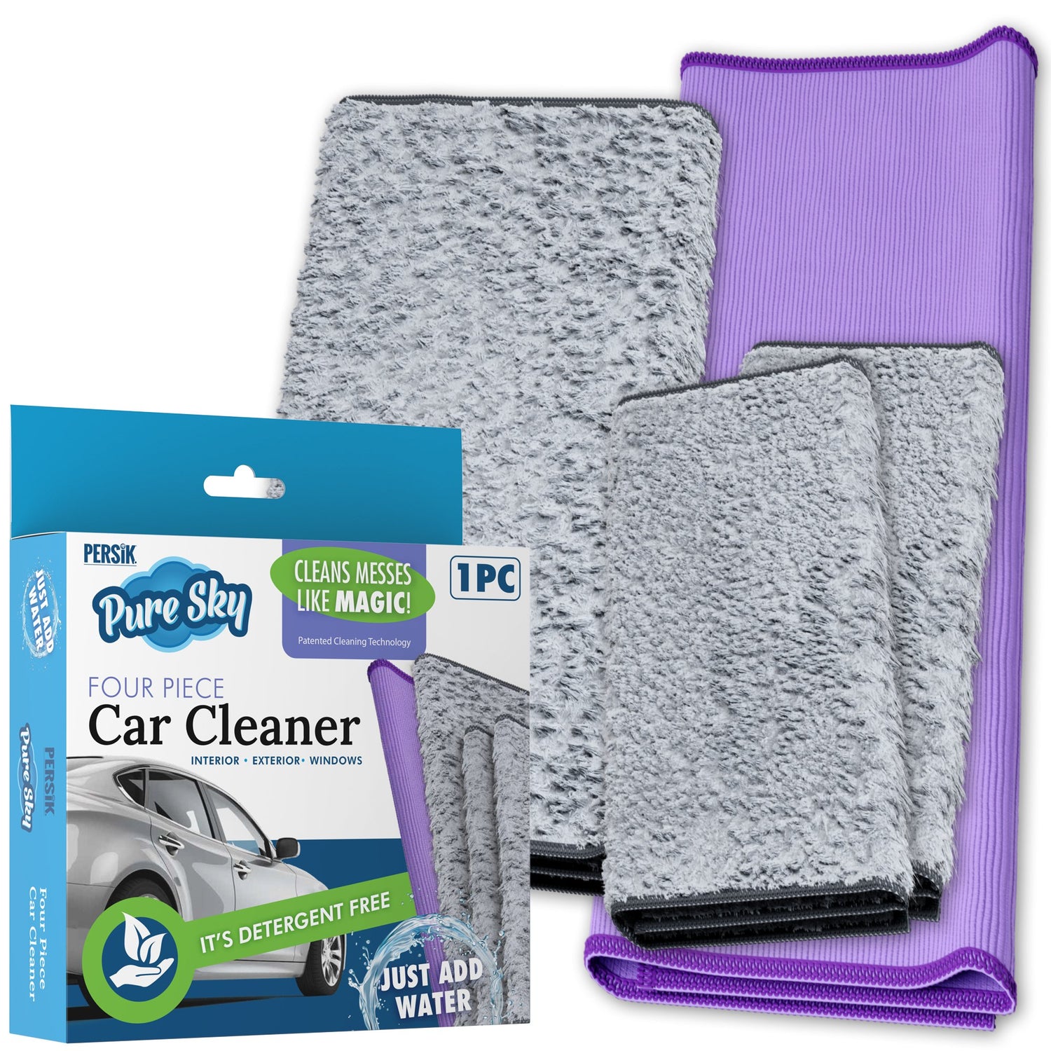 Pure-Sky 4-Piece Microfiber Towels for Cars Cleaning Kit – Includes, Interior, Body &amp; Windows Towel