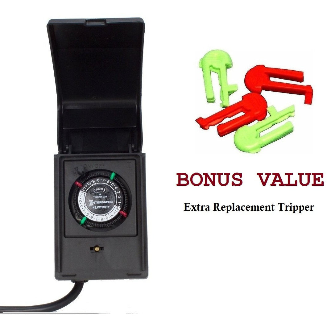Intermatic P1121 Heavy Duty Outdoor Timer 15 Amp - with Extra Replacement Tripper (2 Red & 2 Green)