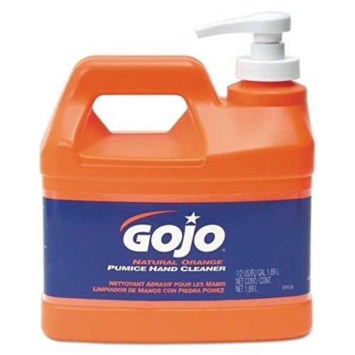 GOJO NATURAL ORANGE Pumice Industrial Hand Cleaner, 1/2 Gallon Quick Acting Lotion Hand Cleaner with Pumice Pump Bottle – 0958-04