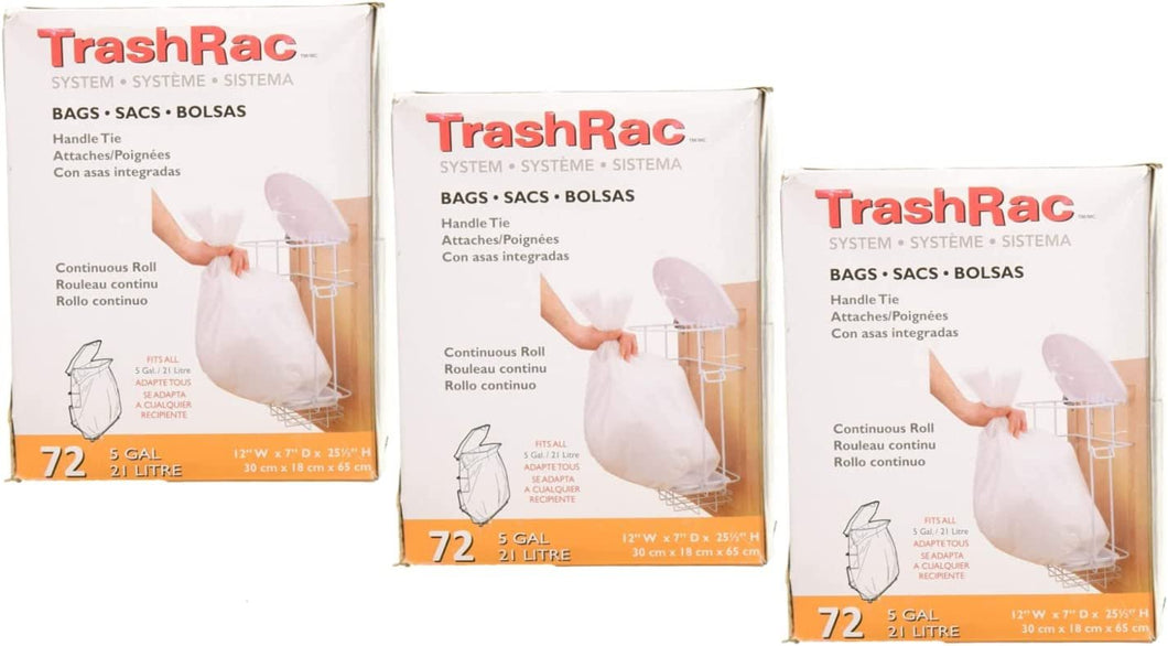 Trashrac 5 Gal. Trash Bags Handle Tie - 72 Count (Pack of 3)