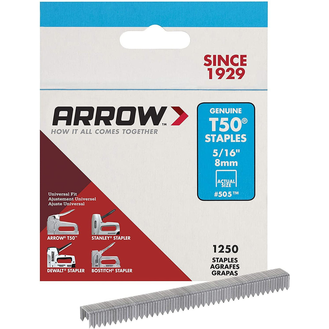 Arrow Fastener 505 Genuine T50 5/16-Inch Staples, 1,250-Pack