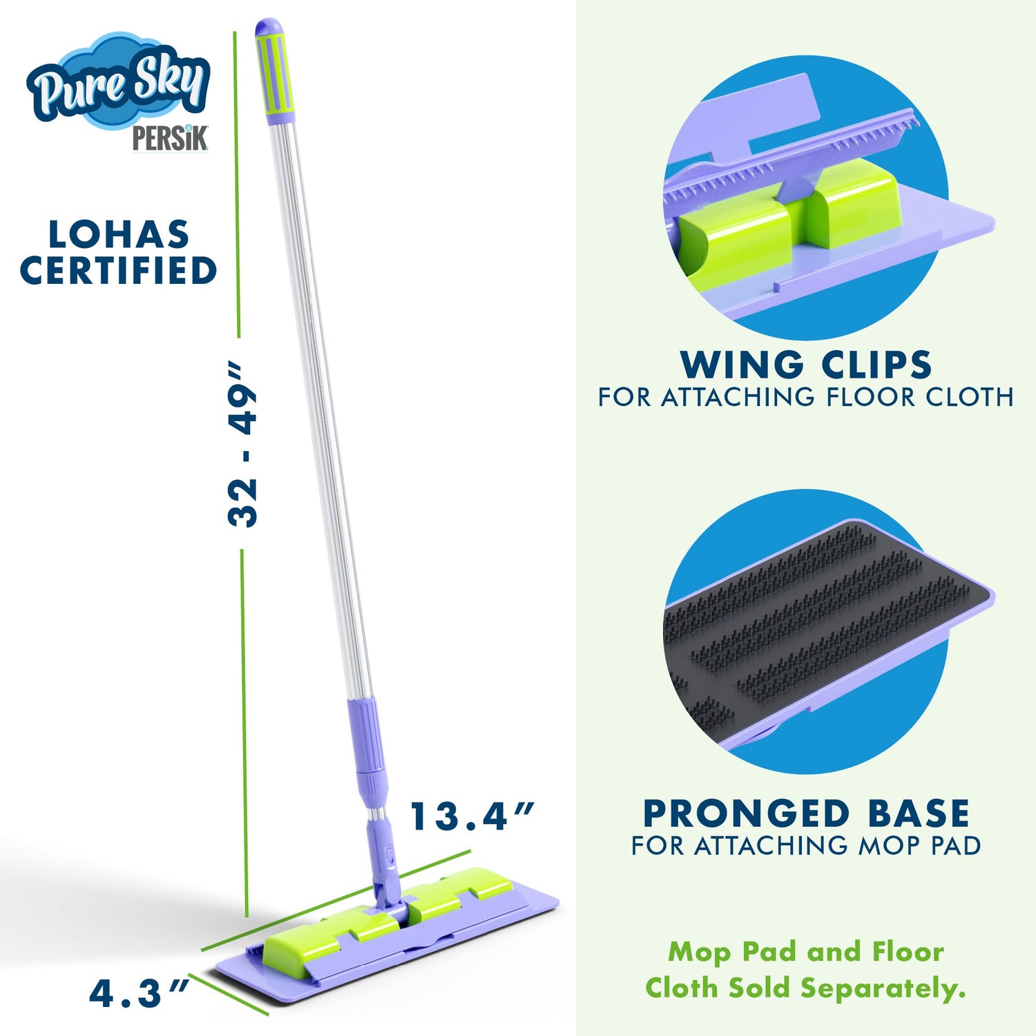 Pure-Sky Magic Deep Clean Floor Mop - Includes Light Weight, Strong Pole + Mop Pad and Towel