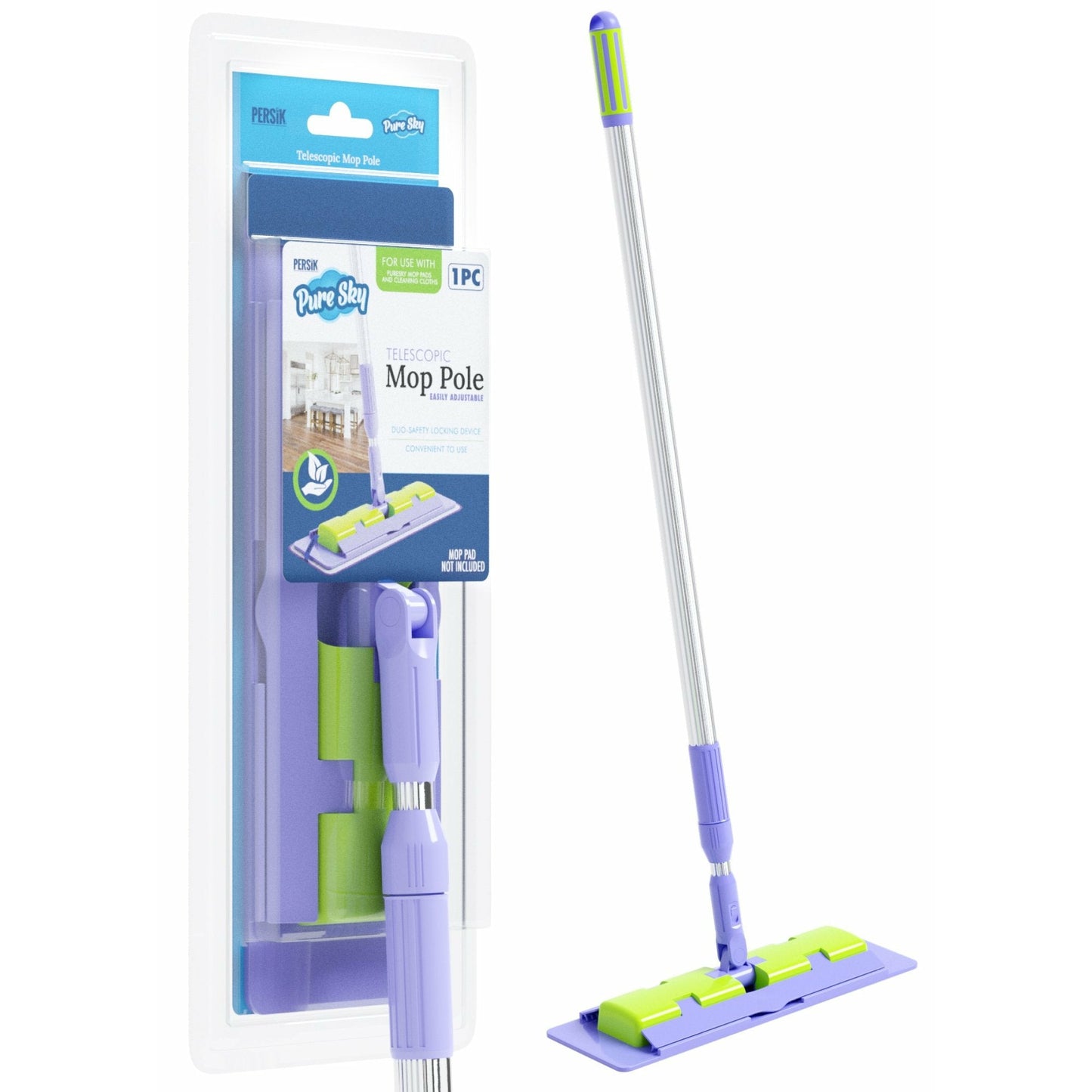 Pure-Sky Ultra Microfiber Floor Mop - Telescopic Extension Pole – Light Weight - Strong Durable Aluminum Handle - Duo-Safety Locking Device