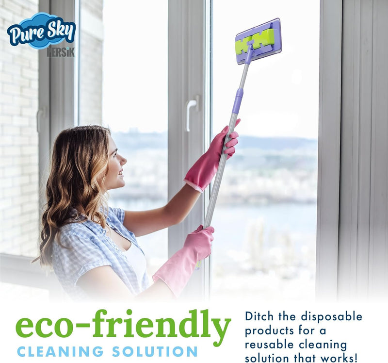 Pure-Sky Window Glass Mop Head – Makes Cleaning Windows a Breeze - Just Add Water No Detergents Needed - Streak Free Ultra Microfiber Window Cleaning Cloth Pad Replacement - for Windows, Glass, Mirror