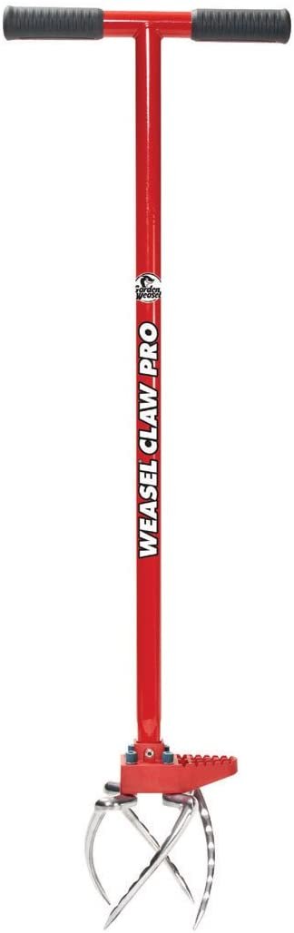 Garden Weasel Garden Claw Pro, Cultivate, Loosen, Aerate, and Weed – Adjustable Tines, Made from Carbon Steel 38” Long, Red/Silver