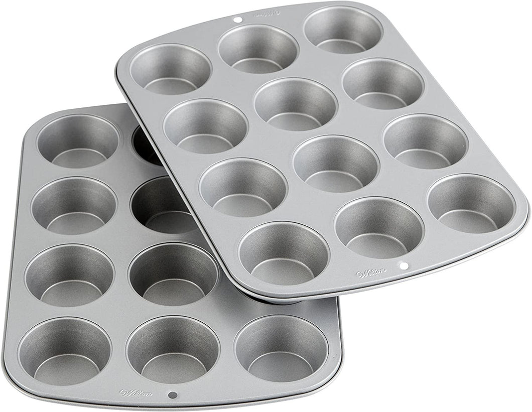 Wilton Recipe Right Non-Stick Standard Muffin Pan, Set of 2, 12-Cup, Steel