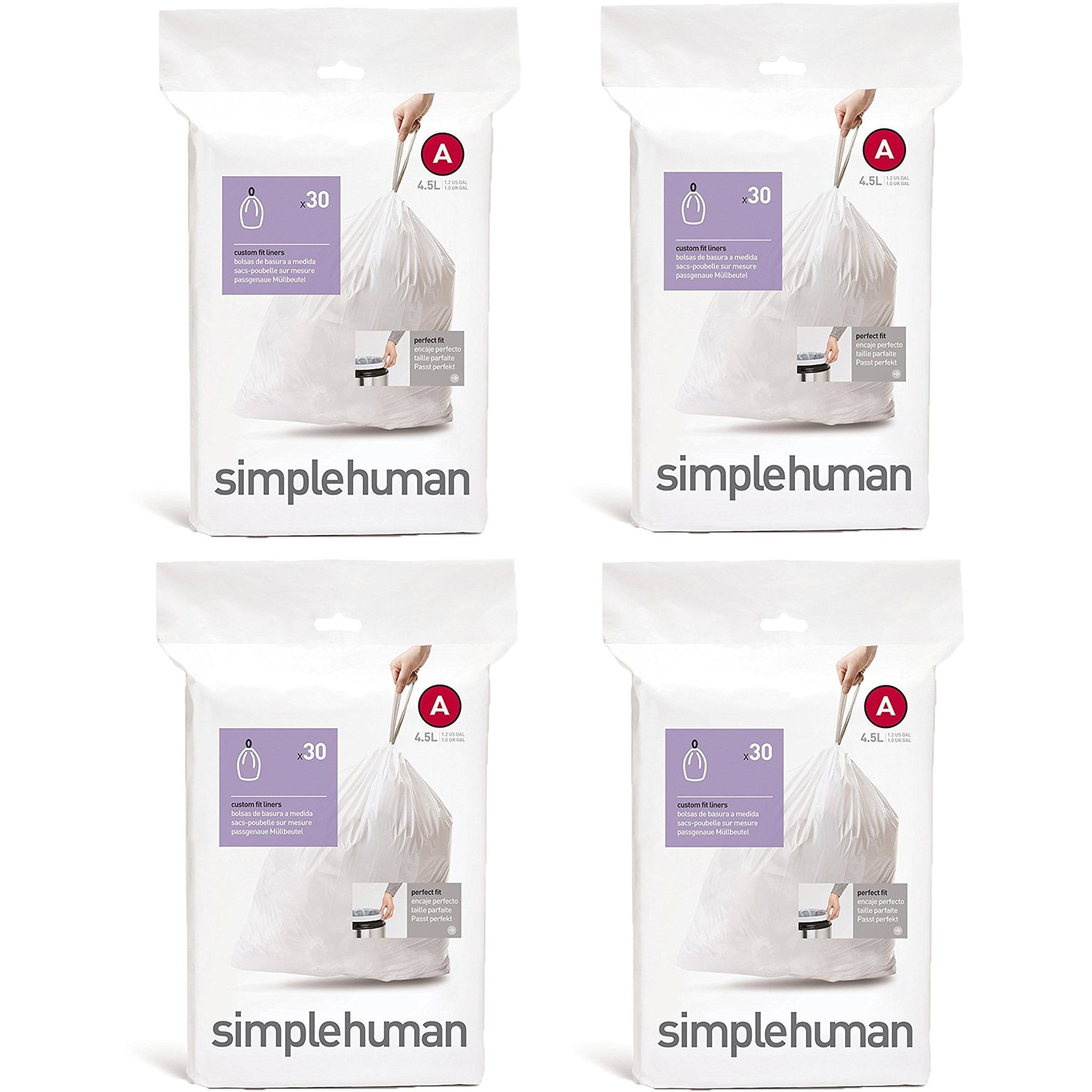 simplehuman Custom Fit Trash Can Liner A 4.5 Liters / 1.2 Gallons 30-Count