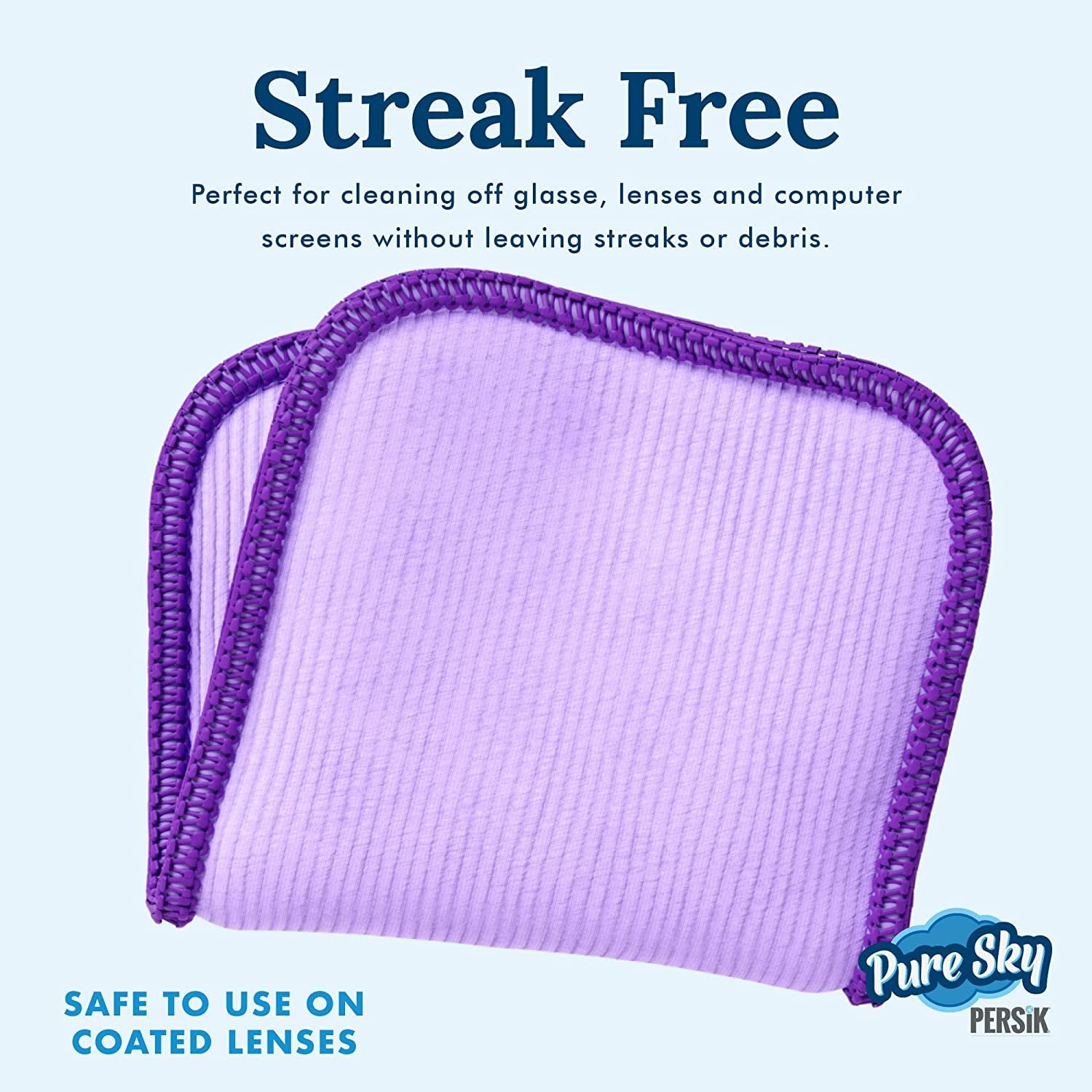persik Pure-Sky Ultra-Microfiber Cleaning Cloth Streak Free - JUST ADD Water No Detergents Needed - Includes Window and Glass Cleaning Towel Pack of 2 + Eyeglasses Cleaning Cloth Pack of 2