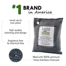 Load image into Gallery viewer, MOSO NATURAL Air Purifying Bag 4 Pack. Bamboo Charcoal Air Freshener, Deodorizer, Odor Eliminator, Odor Absorber For Cars and Closets. 200g Charcoal Color
