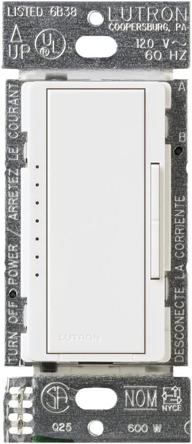 Lutron Maestro Digital Dimmer Switch with Eco-Dim, 600-Watt Multi-Location, MA-600GH-WH, White
