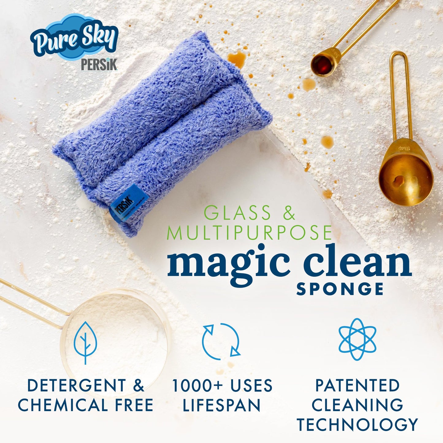 Pure-Sky Magic Deep Cleaning Sponge – 2-in1, Combination for Glass and Multipurpose