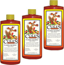 Load image into Gallery viewer, 3 Pack Cole&#39;s Flaming Squirrel Seed Sauce 8 oz Liquid Squirrel Deterrent FS083
