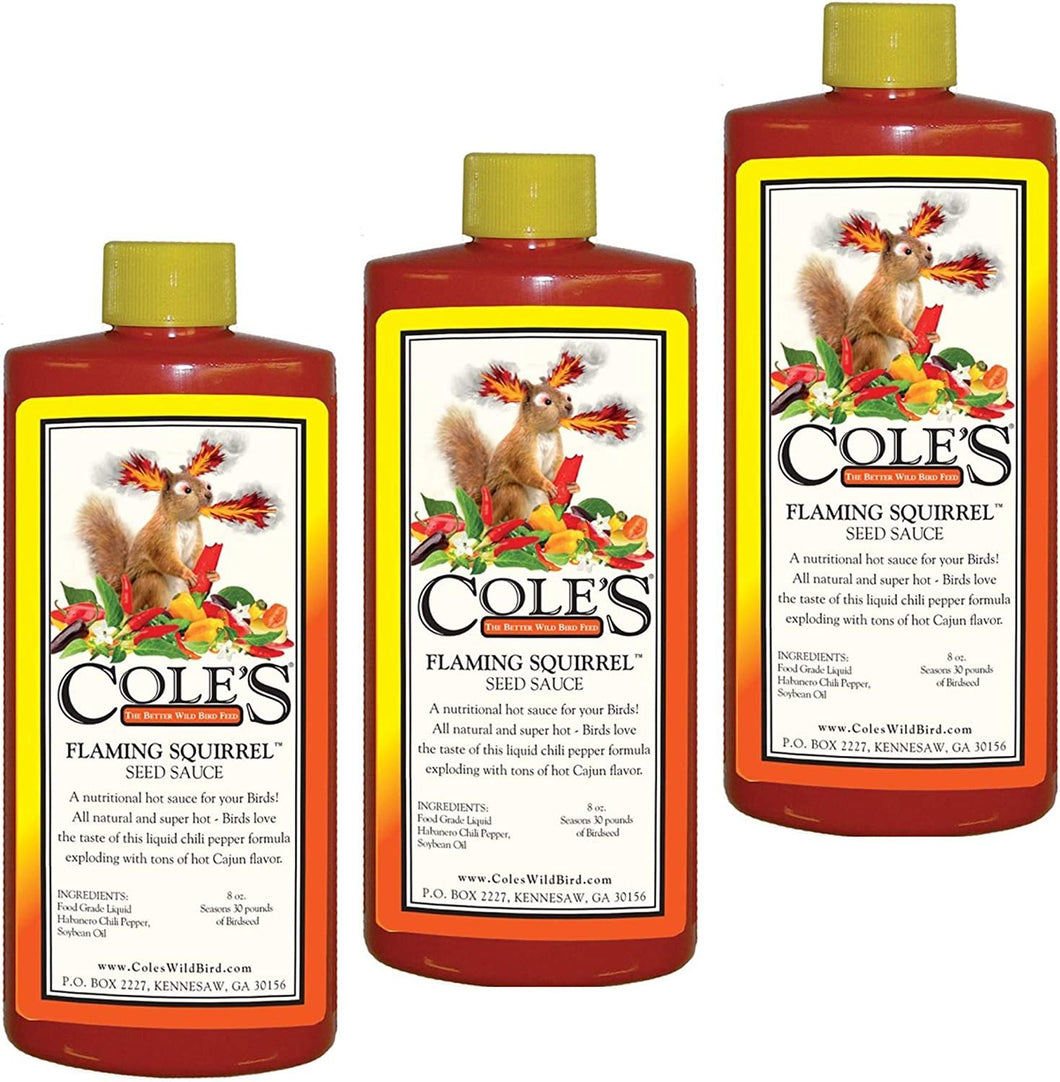 3 Pack Cole's Flaming Squirrel Seed Sauce 8 oz Liquid Squirrel Deterrent FS083
