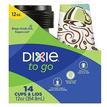 Load image into Gallery viewer, Dixie To Go Disposable Paper Cups and Lids, 14 Count, 12 Ounce Coffee Cups; Designs May Vary - Pack of 2
