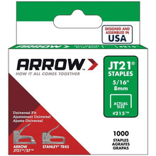 Load image into Gallery viewer, Arrow Fastener 215 Genuine JT21/T27 5/16-Inch Staples
