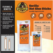 Load image into Gallery viewer, Gorilla Hot Glue Sticks, Mini Size, 4&quot; Long x .27&quot; Diameter, 30 Count, Clear, (Pack of 1)
