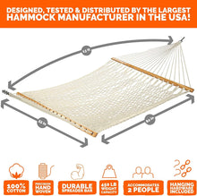 Load image into Gallery viewer, Castaway Living 13 ft. Double Traditional Hand Woven Cotton Rope Hammock with Free Extension Chains &amp; Tree Hooks, Designed in The USA, Accommodates Two People with a Weight Capacity of 450 lbs.
