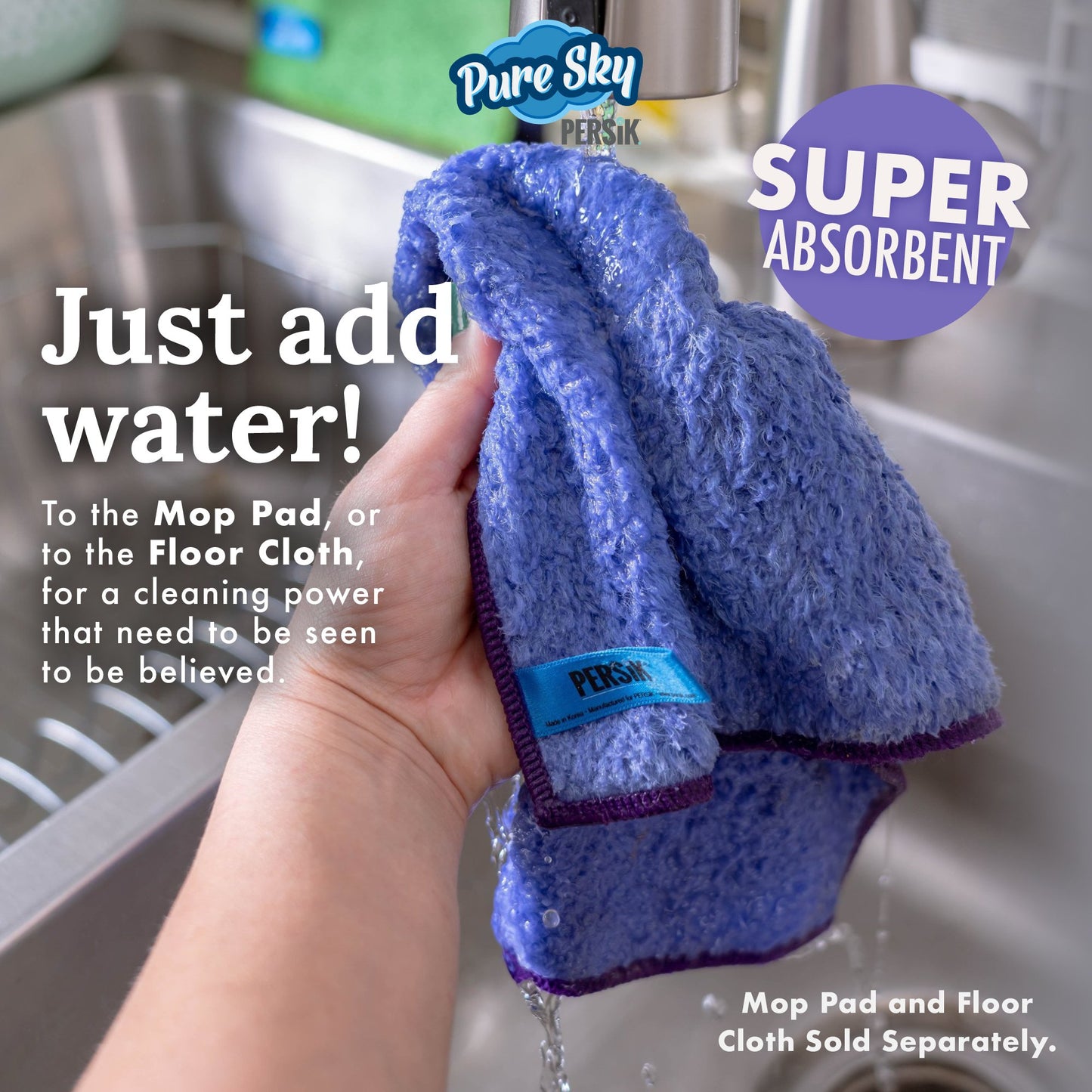 Pure-Sky Ultra Microfiber Floor Mop - Telescopic Extension Pole – Light Weight - Strong Durable Aluminum Handle - Duo-Safety Locking Device