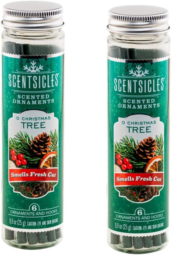 Scentsicles O Christmas Tree Scented Ornaments with Hooks - 2 Bottles (12 Sticks Total)
