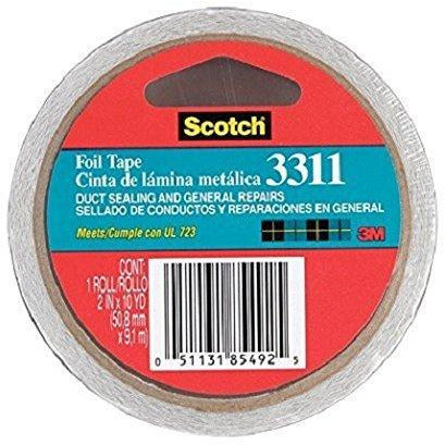 Scotch Aluminum Foil Tape 3311 Silver, 2 in x 10 yd 3.6 mil