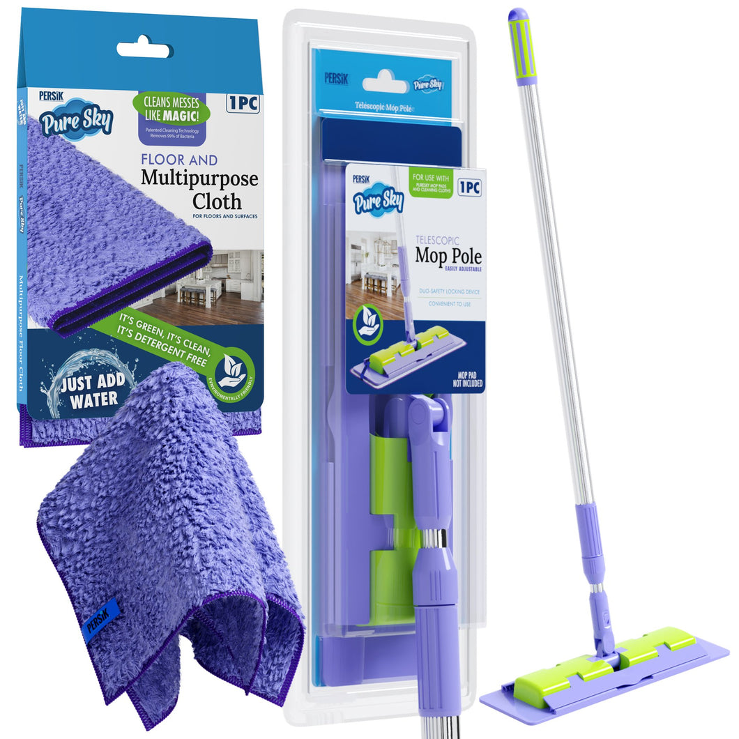 Pure-Sky Magic Deep Clean Floor Mop - Includes Light Weight, Strong Pole + Attachable Towel