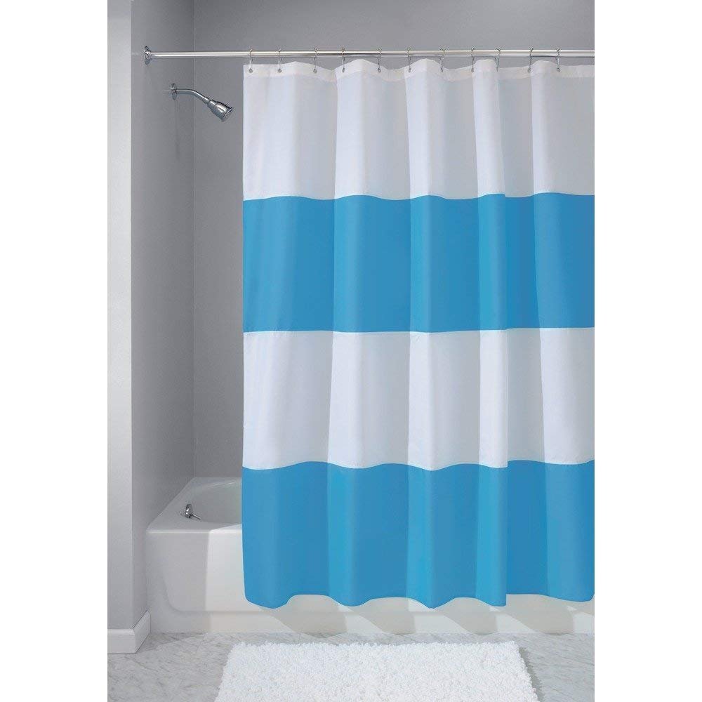 InterDesign Mildew-Free Water-Repellent Zeno Fabric Shower Curtain, 72-Inch by 72-Inch, Azure/White