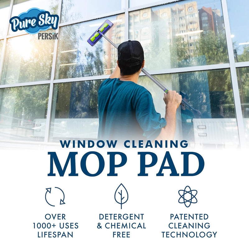 Pure-Sky Window Glass Mop Head – Makes Cleaning Windows a Breeze - Just Add Water No Detergents Needed - Streak Free Ultra Microfiber Window Cleaning Cloth Pad Replacement - for Windows, Glass, Mirror