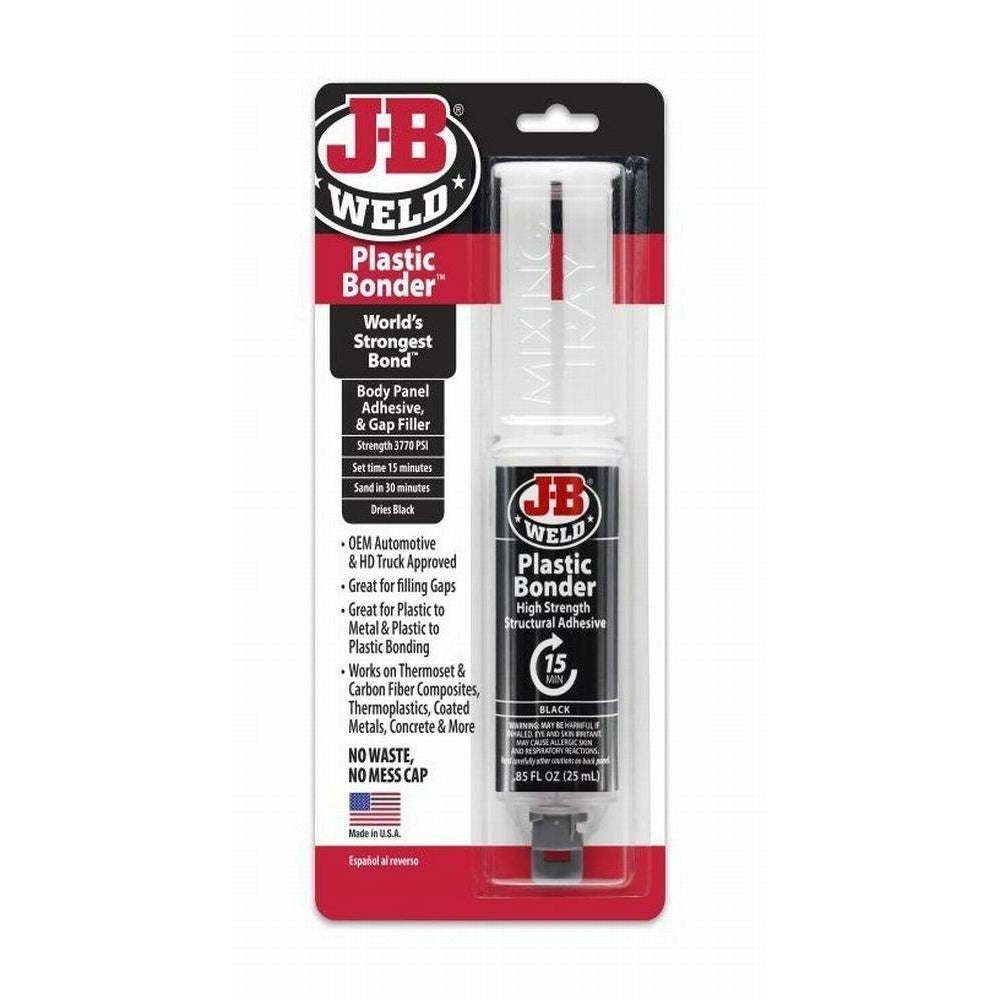 J-B Weld 50139 Plastic Bonder Body Panel Adhesive and Gap Filler Syringe - Dries Black - 0.25 Milliliter (2 Pack)