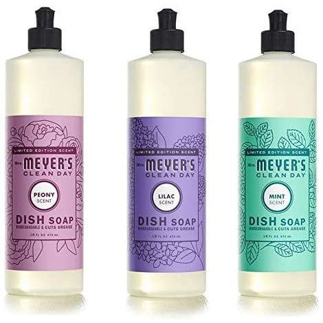 Limited Edition Scent Mrs. Meyer's Clean Day Liquid Dish Soap Bundle - Peony, Lilac, Mint Scent 16oz - Set of 3