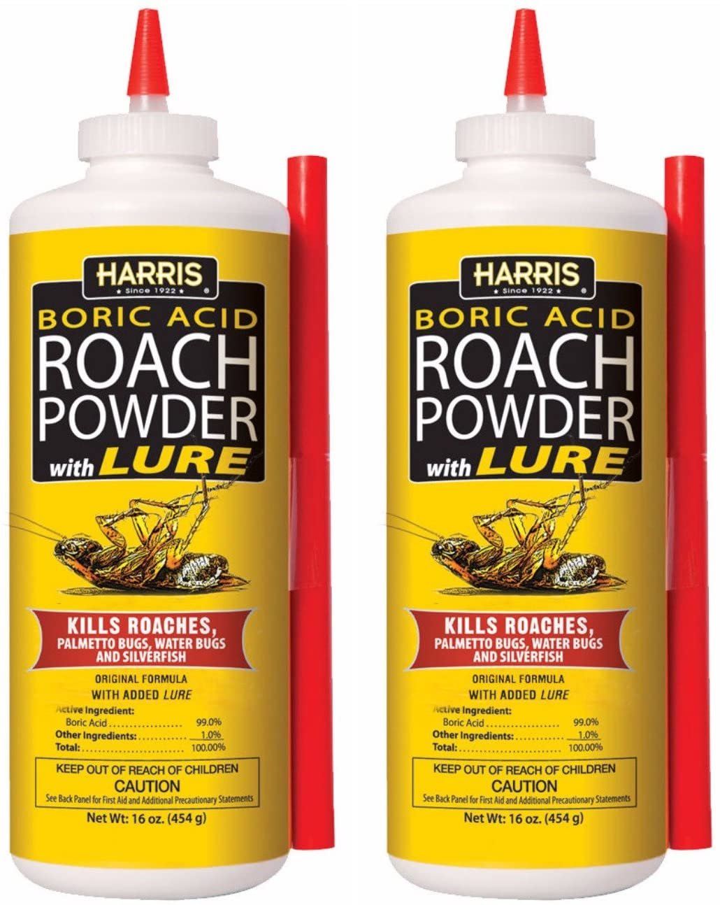 HARRIS Boric Acid Roach and Silverfish Killer Powder w/Lure (16oz) 2 Pack