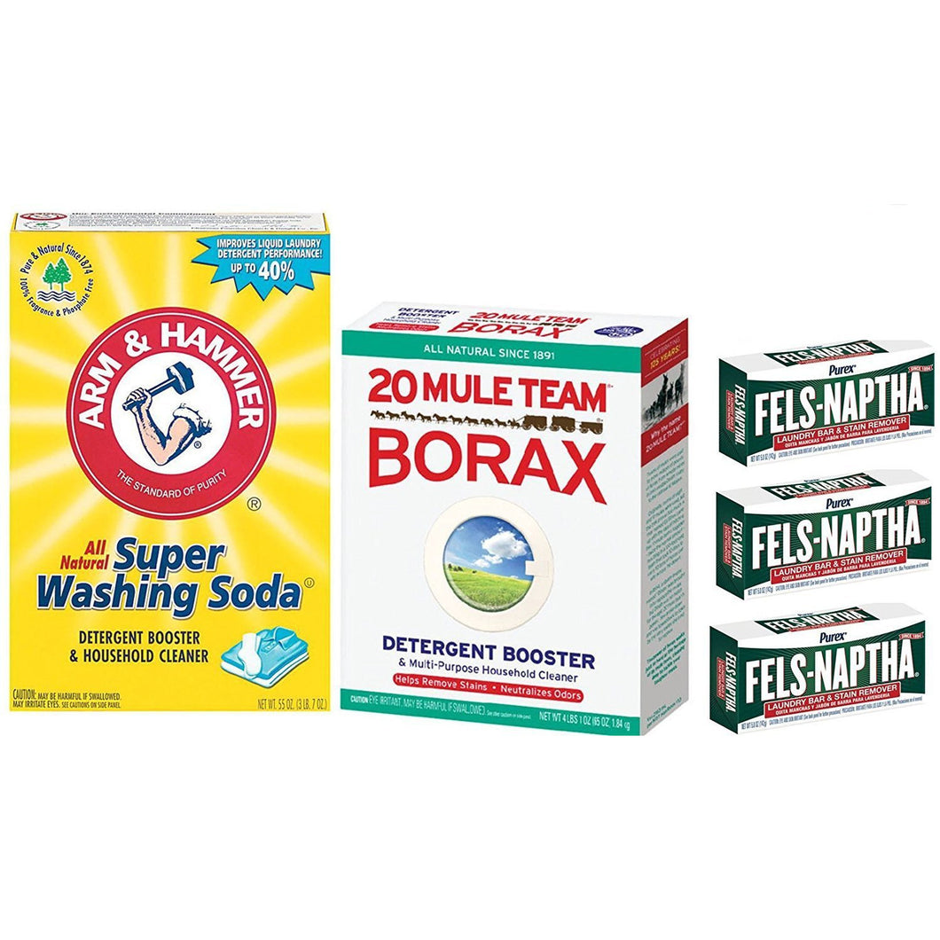 Laundry Soap Kit - Fels Naptha-3 bars, Borax & Washing Soda
