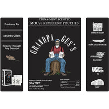 Load image into Gallery viewer, Grandpa Gus&#39;s Extra-Strength Mouse Repellent, Cinnamon/Peppermint Oils Repel Mice from Nesting &amp; Freshen Air in Car/RV/Boat/Garage/Shed/Cabin, 1.75 Oz (10 Pouches)

