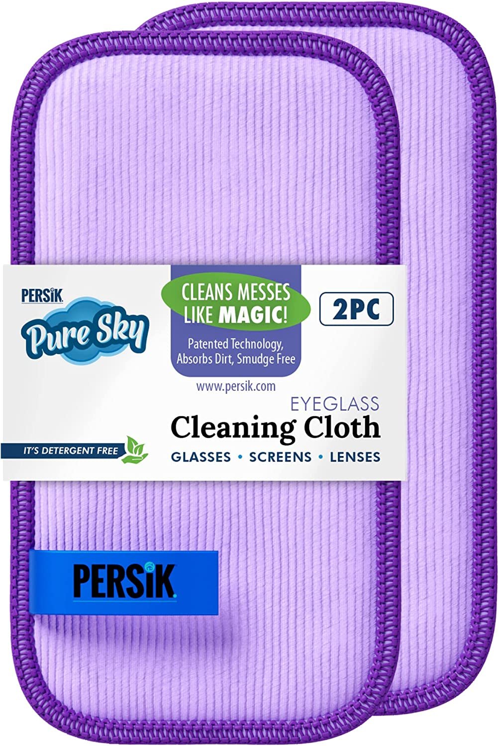persik Pure-Sky Ultra-Microfiber Cleaning Cloth Streak Free - JUST ADD Water No Detergents Needed - Includes Window and Glass Cleaning Towel Pack of 2 + Eyeglasses Cleaning Cloth Pack of 2