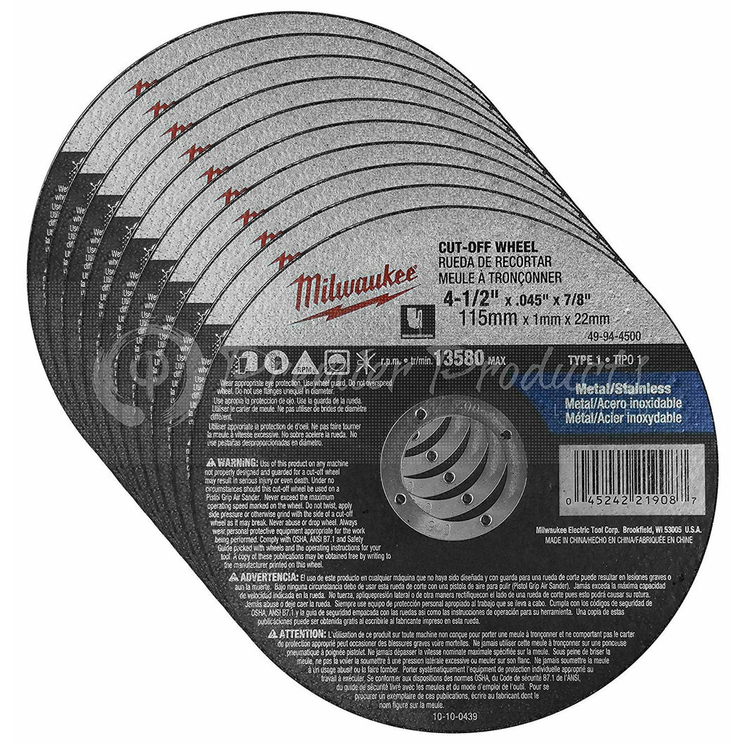 Milwaukee 10 Pack - 4 1 2 Cutting Wheels For Grinders - Aggressive Cutting For Metal & Stainless Steel - 4-1/2