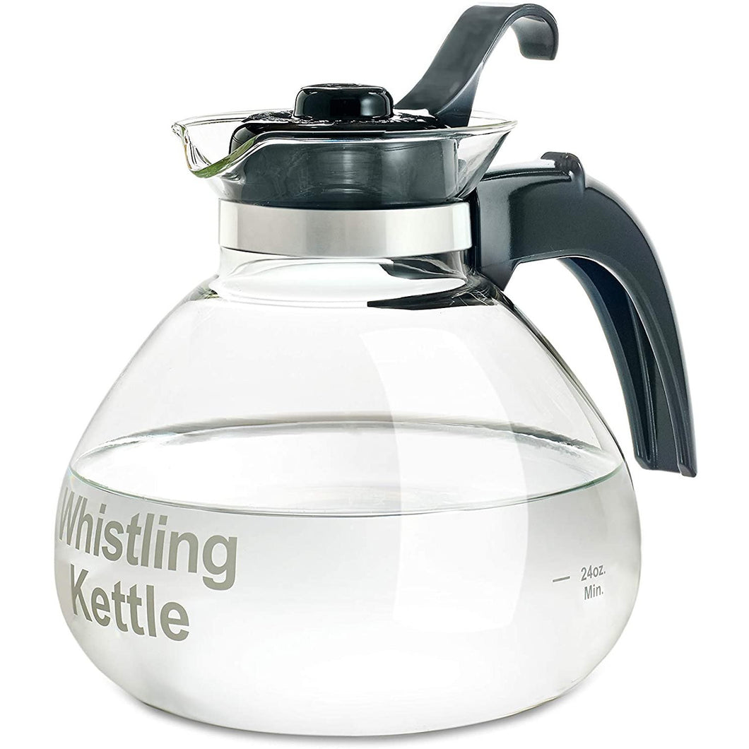 CAFÉ BREW COLLECTION High End Borosilicate Glass Stove Top Whistling Tea Kettle - Best BPA Free Kettle - Best Heat Resistant Glass Tea Kettle - 12 Cup Stovetop Glass Whistling Tea Kettle by Medelco