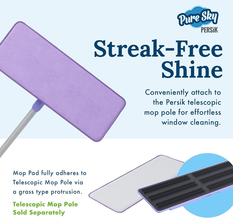 Pure-Sky Window Glass Mop Head – Makes Cleaning Windows a Breeze - Just Add Water No Detergents Needed - Streak Free Ultra Microfiber Window Cleaning Cloth Pad Replacement - for Windows, Glass, Mirror