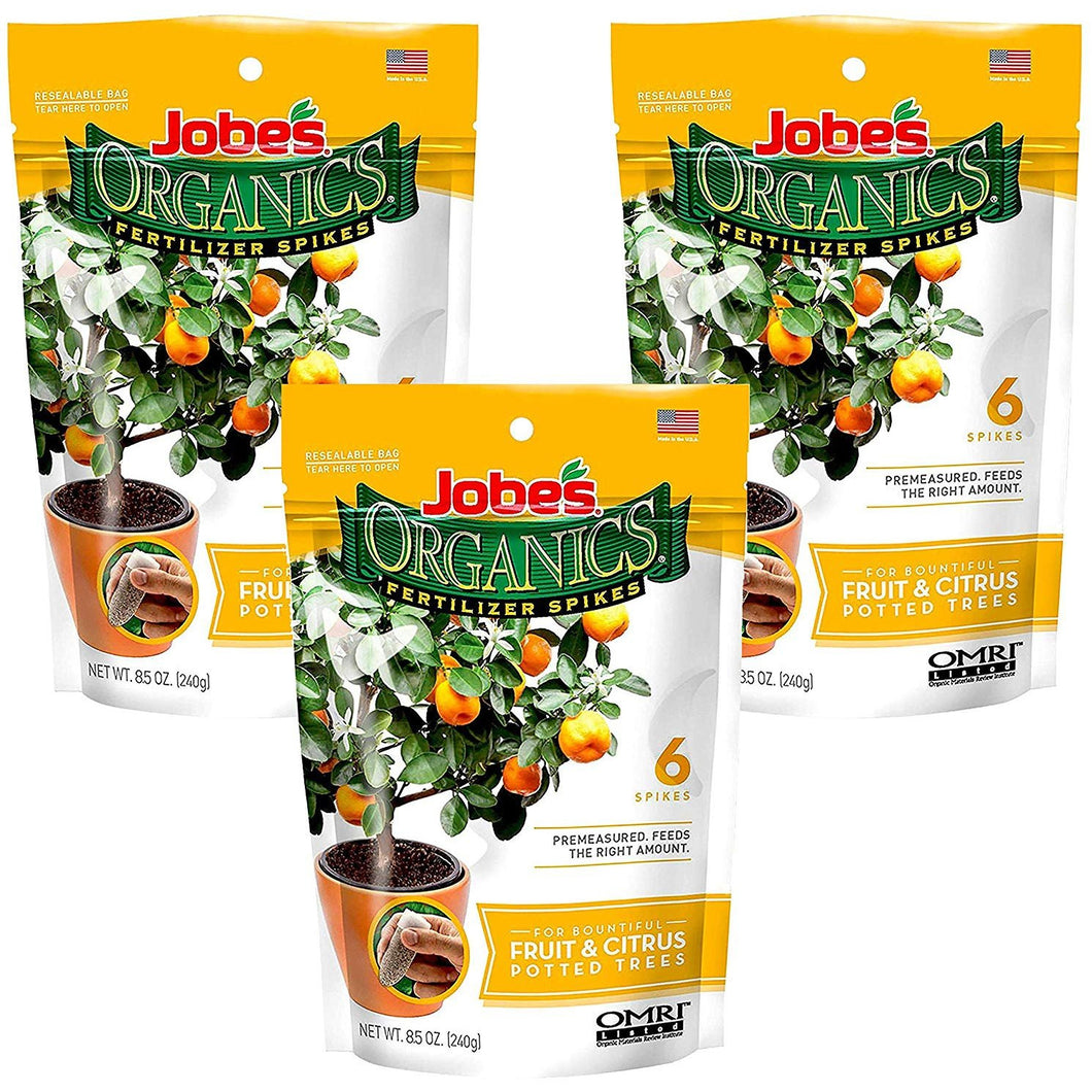 Jobeâ€™s Organics Fruit & Citrus Tree Fertilizer Spikes, 3-5-5 Time Release Fertilizer for All Container or Indoor Fruit Trees, 6 Spikes per Package